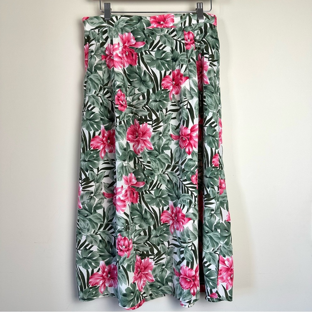 Vintage Pink & Green Floral Maxi Skirt